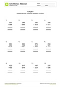 Schriftliche Addition - Zahlenraum bis 1000: 2 Summanden - Arbeitsblatt 04
