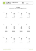 Schriftliche Subtraktion - Zahlenraum bis 100: 3 Summanden - Arbeitsblatt 08 Schriftliche Subtraktion - Zahlenraum bis 100: 3 Summanden - Arbeitsblatt 08